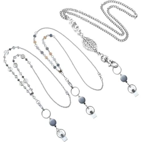 3Pc Retractable Badge Reel Lanyard with ID Holder Necklace Name Badge Holder Kit LX9E