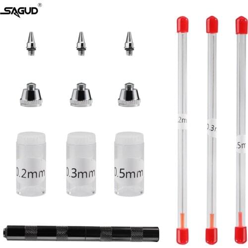 SAGUD Airbrush Accessories 0.2/0.3/0.5MM Nozzle & Needle & Nozzle Cap & Multi Function Reamer & Nozzle Wrench Replacement Parts