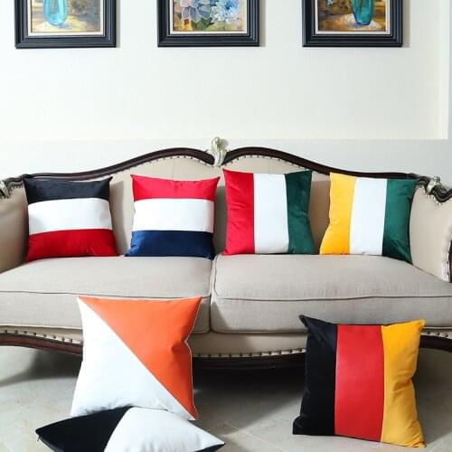 Velvet Cushion Covers Simplicity Geometry Artificial Leather Splicing Decorative Pillows Cover for Sofa Living Room Car Decor