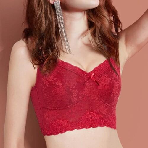 Womens Minimizer Bra Full Coverage Non-Padded Underwear Lace Embroidery Wireless Gathering Brassiere 34 36 38 40 42 A B C D E