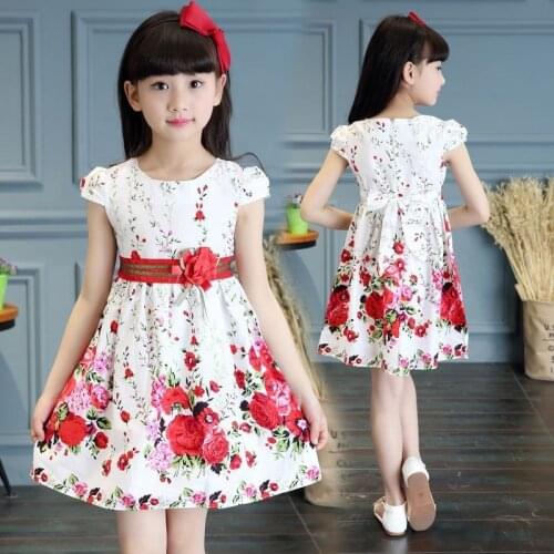 2021 Child Summer Girl Flower Print Dress Lace Children Party Princess Dress Fashion Teens Girl Clothes 4 6 8 10 12 Ages