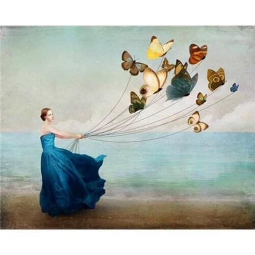 DIY Painting By Numbers Woman Butterfly Kite Kit Oil Picture By Numbers Wall Art Acrylic Paintings On Canvas Home Decoration
