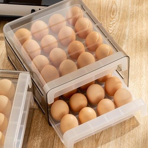 Double layer Refrigerator Egg Storage Box Kitchen Food Organizer Fresh Box Dumplings Vegetable Holder Stackable Microwave