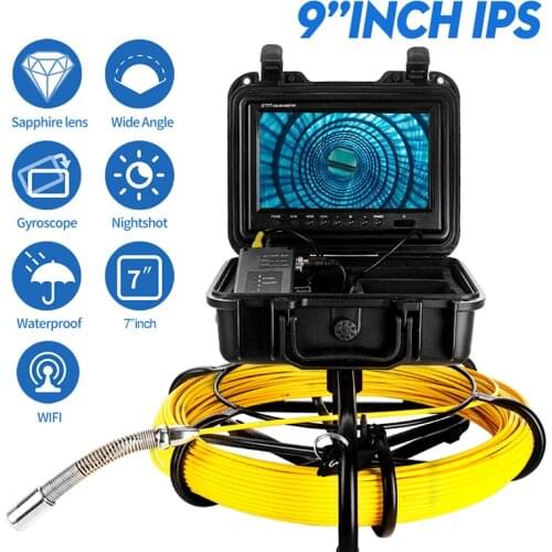 Pipe Inspection Snake Camera with 512Hz Sonde Transmitter and DVR Recorder Drain Plumbing Camera With 9 inch LCD 16GB TF Card