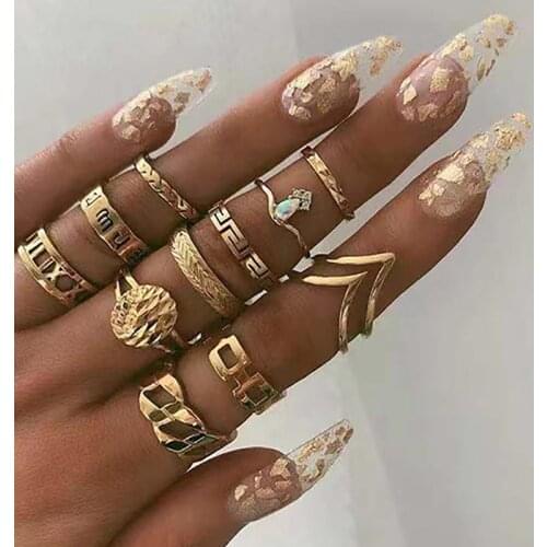 ZHINI 11Pcs/set Boho Gold Rings for Women New Charm Wild Butterfly Zircon Ring Set Hollow Geometric Serpentine Jewelry Gift