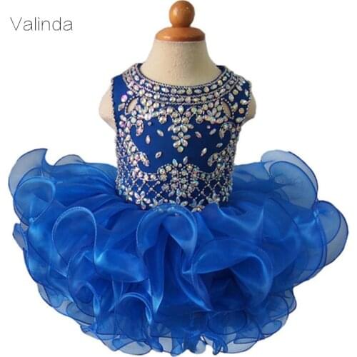Royal Blue Baby Girl Dresses with Crystals Toddler Kids Attire