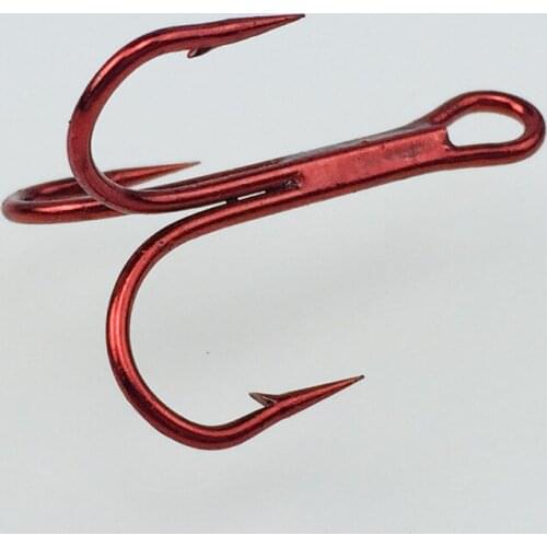 Red Nickel Treble Hook Sharp High Carbon Steel Fishing Hooks Barbed Fishhook Lot 5 Pieces 10#-3/0