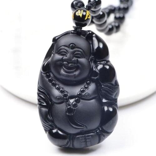 Natural Obsidian Maitreya Pendant Necklace popular fashion jewelry mens and womens big belly Buddha sweater chain jewelry