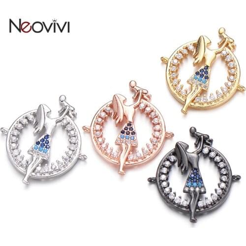 Neovivi Lovely Hollow Round Charm Micro Pave Zircon Mom holding Baby Family Charms for Jewelry Making Mother Gift Kids Bracelets