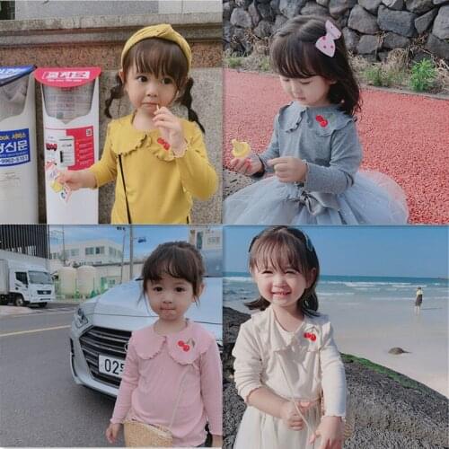 2 3 4 5 6 Years Baby Girl Tshirt Korean Cute Embroidered Doll Collar Tops for Girl Kids Clothes Autumn Girls Long Sleeve T-shirt