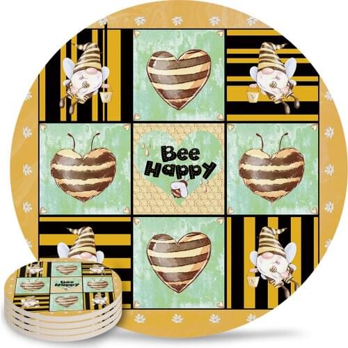 Bee Dwarf Stripes Daisy Coasters Coffee Table Decor Kitchen Accessories Ceramic Coaster Dinning Table Decoration Placemats