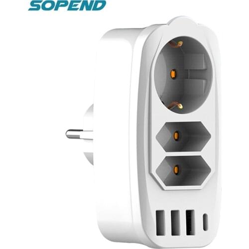 Sopend 7 In 1 Power Strip EU Plug Overload Protection with 4 USB and Usb-c Ports 3 Outlets 4000W Smarts Wall Socket Home Office