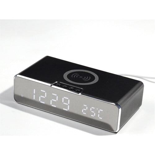 LED Electric Alarm Clock Digital Thermometer Clock HD Mirror Clock with Phone Wireless Charger and Date