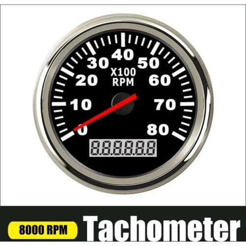 Universal 85mm 8K Tachometer Marine Tacho Meter Gauge LCD 12V/24V 8000 RPM Hourmeter For Auto Car Boat Truck