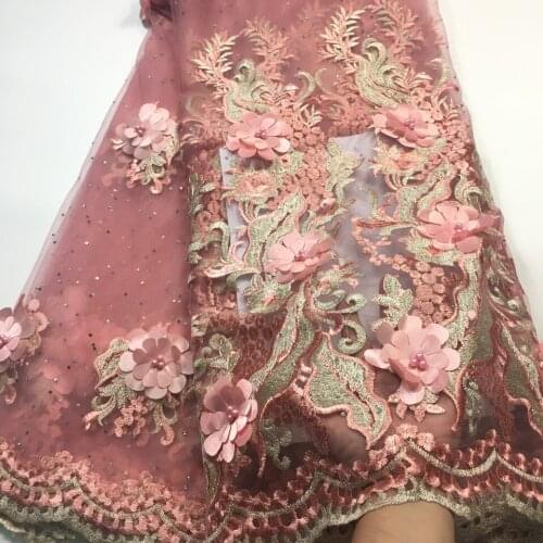 High Quality Tulle Lace 2020 Latest African Lace Fabric 3d Flower Applique Afican French Wedding Lace Fabric For 5yard M25856