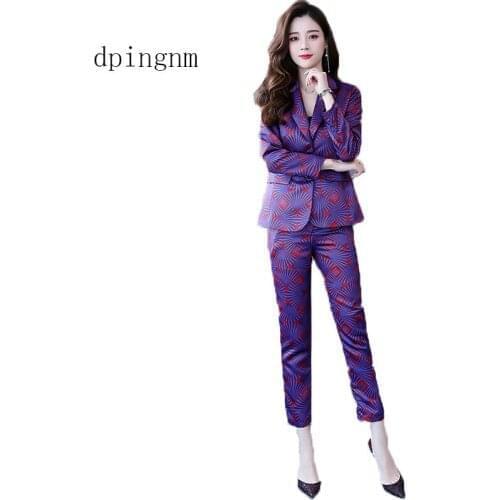 2019 New Business Pant Suits High Quality Set Blazers Formal Women OL Elegant Plaid 2 Piece Sets Uniform Jackets Set