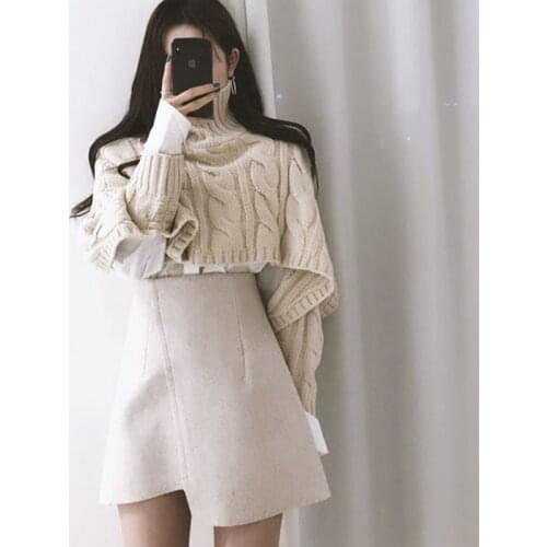 Cropped Sweater Women Turtleneck Oversized Long Sleeve Autumn Winter Apricot Jumper Korean Harajuku Outwear Twisted Loose V991