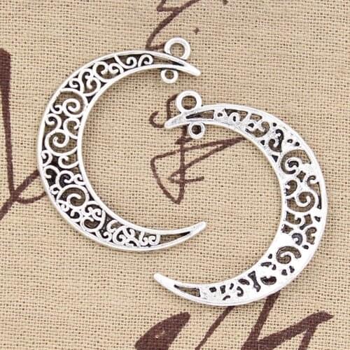 12pcs Charms Hollow Moon 40x30mm Antique Bronze Silver Color Pendants Making DIY Handmade Tibetan Bronze Silver Color Jewelry