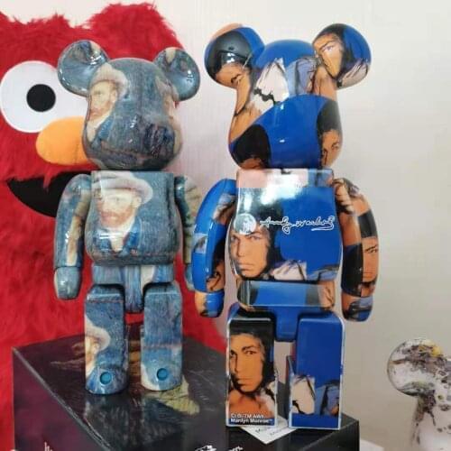 28cm Be@rbrick 400% Fashion Doll Van Gogh Styles 4 Violent Bear Building Block Bear DIY Fashion Figurines Toys for Boys Gift