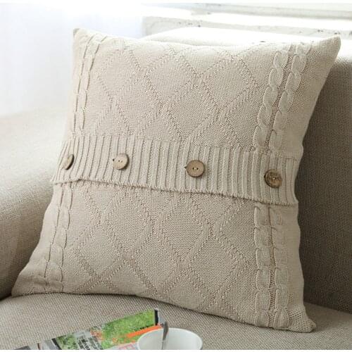 33Cushion Cover Retro Style Knitted Wool Pillow Case Button Sofa Waits Bedroom Decorative Pillows Capa Square Throw