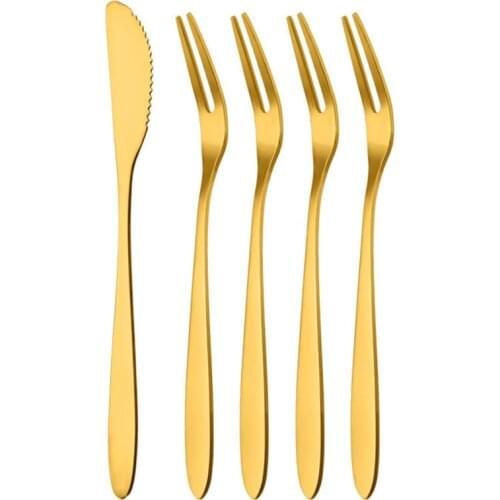 5 Pieces Stainless Steel Gold Tableware Fruit Fork Dessert Fork Cake Knife Dessert Fruit Fork Kitchen Accessory