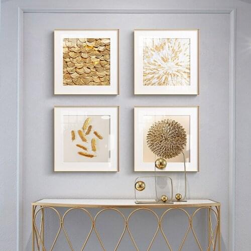 Abstract Gold Coin Leaf Feather Poster Print Luxury Wall Art Picture Nordic Modern Canvas Painting for Living Room Home Decor