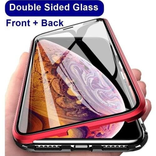 For iPhone 11 Pro X Xs Max XR 8 7 6 6s Plus Phone Case, Double Sided Glass 360 Full Cover Magnetic Adsorption Metal Frame Casing