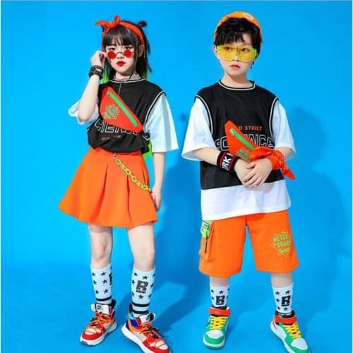 Kids Cool Ballroom Hip Hop dancing Outfits Tshirt Street wear Shorts Skirt For Girls Boys Jazz Dance Wear Costumes Show Outfits