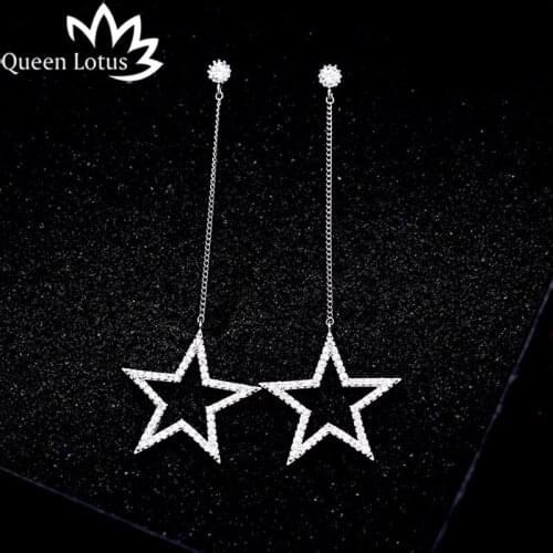 Queen Lotus New Fashion Star Drop Earring For Women AAA Zircon Long Earring For Gift