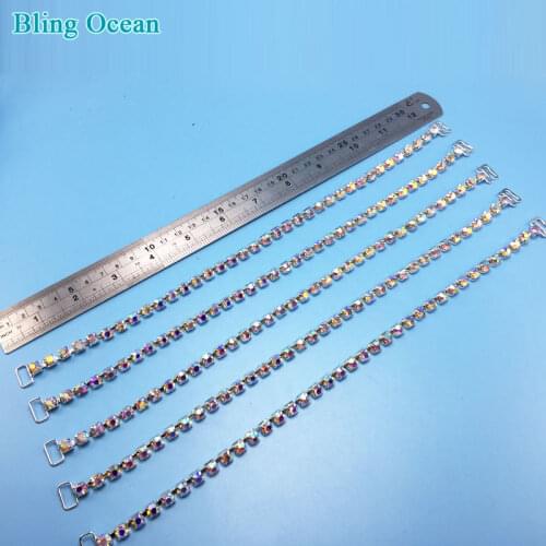 Long Single Row Straight Silver & crystal diamante swag style bikini back fastening connector