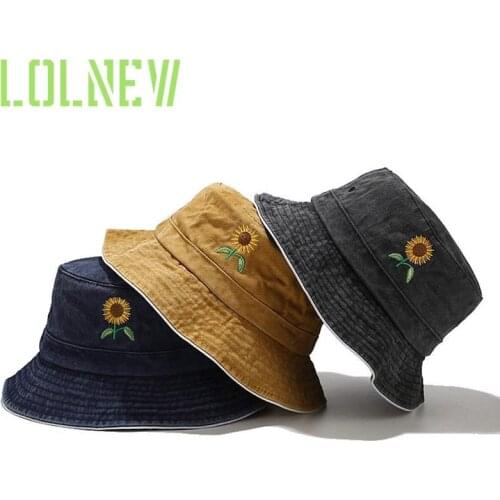 European and American Wash Vintage Old Fisherman Hat Ladies Sunflower Embroidered Sun Hat Outdoor Basin Hat Bucket Hat Unisex