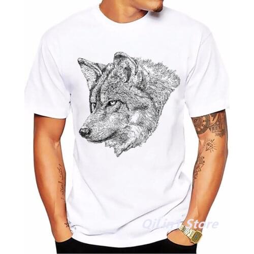 Sketch Wolf Animal Print T-Shirt MenS Clothing Funny Tee Shirt Femme Summer Short Sleeve Tshirt Female Harajuku Shirt Tops