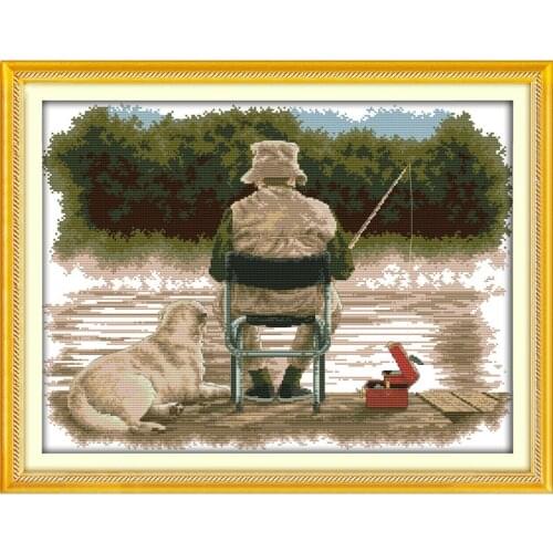 Joy Sunday Fishing Chinese Cross Stitch Kits Ecological Cotton Clear Stamped Printed 14CT 11CT DIY Wedding Decoration For Home