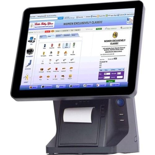 Commercial Pos all in one VFD 80mm printer desktop 15 inch touch screen Pos all in one retail POS System
