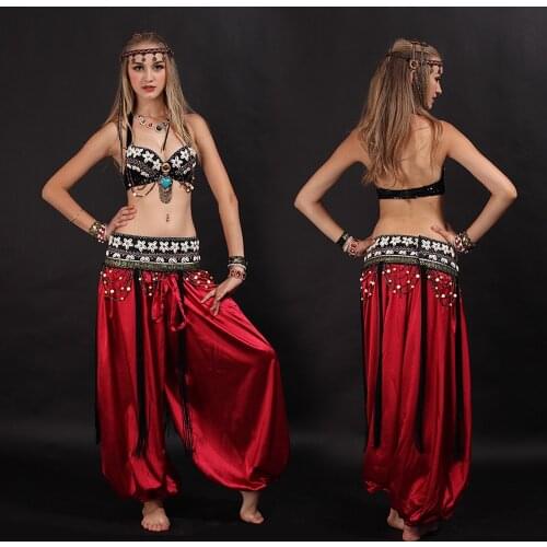 Egyptian Women Belly Dance Costume Set Bra+Belt+Pants 3 Pieces Arabic Tribe Costumes Oriental Eastern Sari Indian Clothing