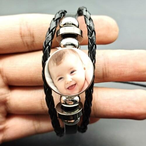 Fashion retro handmade family portrait baby father mother brother grandparents family leather bracelet