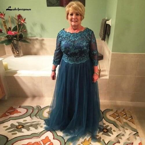 Lakshmigown Plus Size Mother Of The Bride Dresses 3/4 Sleeves A Line Floor Length Formal Evening Gowns for Wedding Party
