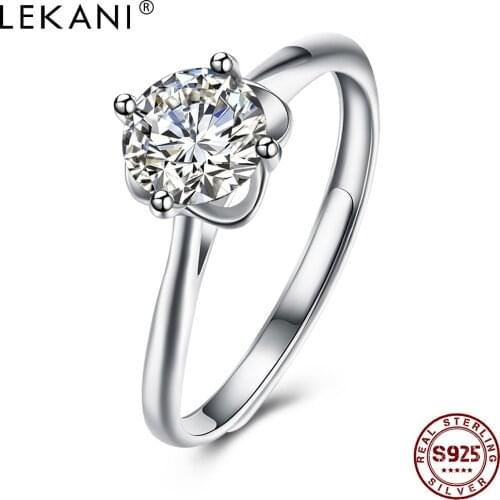 LEKANI Adjustable 925 Sterling Silver Rings Romantic Geometric Opening Cubic Zirconia Ring For Women Anniversary Fine Jewelry
