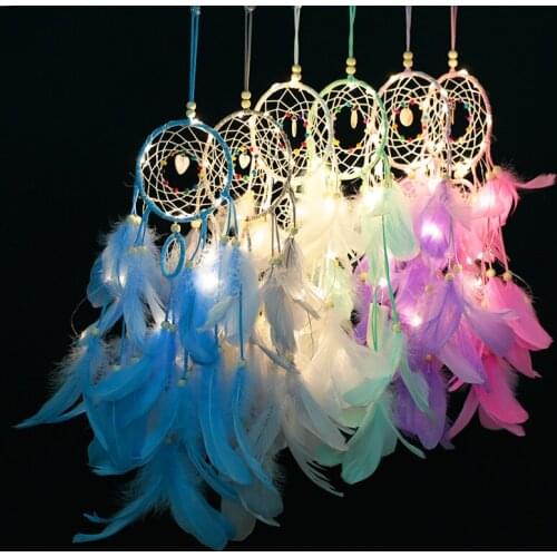 Dream Catcher LED Lighting Feather Dreamcatcher Girl Room Bell Bedroom Romantic Hanging Decoration