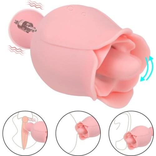 G- Spot Stimulation Nipple Clitoris Massager Oral Sex Tongue Licking Vibrator Rose Shape Sex Toys for Women Dual Head