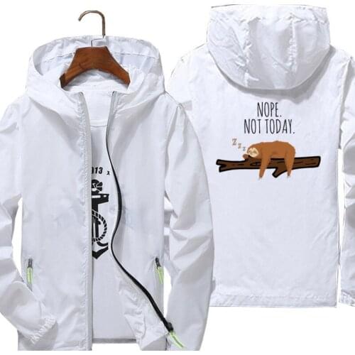 Mens Nope Not Today Funny Sleeping Sloth On A Branch Hooded Thin Reflective Sunscreen Skin Jacket Windbreaker Coat Plus Size 7xl