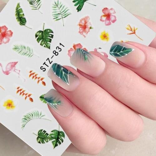 2Pcs Water Nail Decal and Sticker Flower Leaf Tree Green Simple Summer DIY Slider for Manicure Nail Art Watermark Manicure Decor