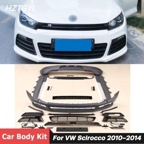 Unpainted PP Car Body Kit Front Rear Bumper Side Skirts Grille With Led Light For VW Scirocco Facelift R Style 2010-2014