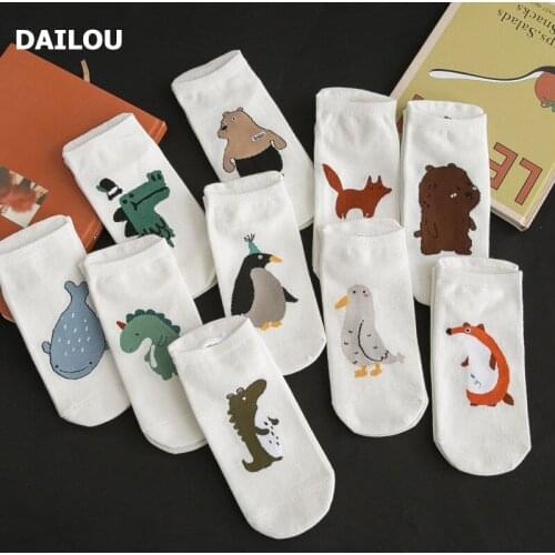 Summer Cotton Thin kawaii Boat Socks Women Cute Cartoon Animal Bear Crocodile Whale Fox Socks Trend Happy Funny Couple Socks men