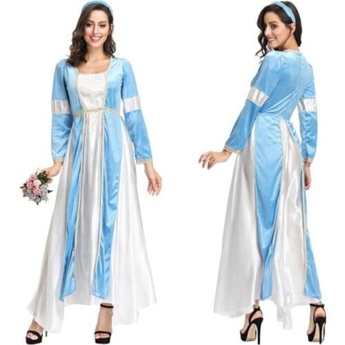 New Medieval Womens Noble Princess Dress Blue Retro palace Costume Carnival Halloween Goddess Cosplay Party Fancy Dress