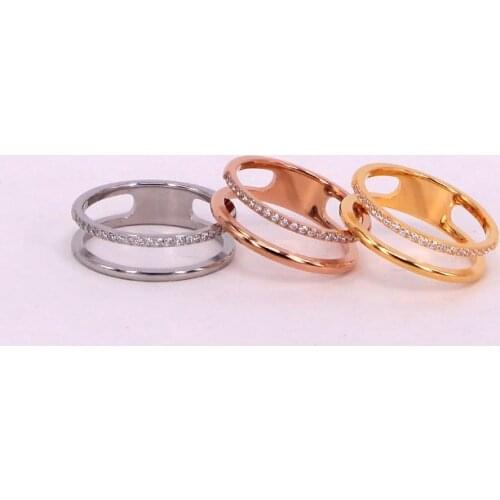New Hollow Double Layer 21 Micro Diamond Couple Rings Korean Fashion Titanium Steel Gold Plated Index Finger Ring
