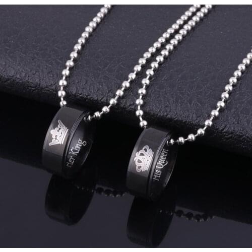 A Pair Letter His Queen Her King Crown Necklace Lover Forever Round Pendants Necklace Couple Wedding Valentines Day Jewelry