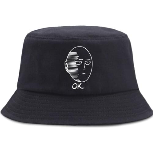 One Punch Man OK Cartoon Bucket Hats Japan Anime Casual Beach Hat Sunscreen Outdoor Fisherman Cap Unisex Cotton Panama Sun Caps