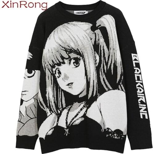 Retro two-dimensional couple cartoon girl knitted loose sweater streetwear 2021 spring and autumn 0-neck casual pullover sweater