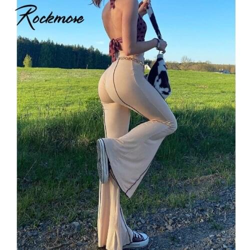 Rockmore Patchwork High Waist Flare Pants Women Wide Pants Sweatpants Streetwear Y2K Mom Trousers Capris Female Joggers Vintage